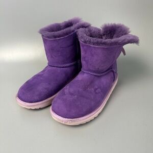 UGG Mini Bailey Bow II Purple Suede Shearling Ankle Boots Violet 1016501